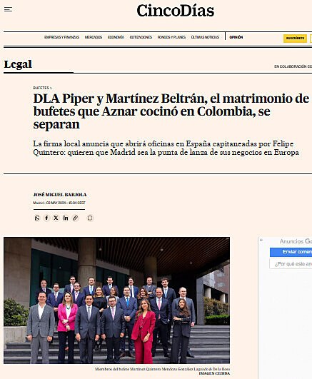 DLA Piper y Martnez Beltrn, el matrimonio de bufetes que Aznar cocin en Colombia, se separan